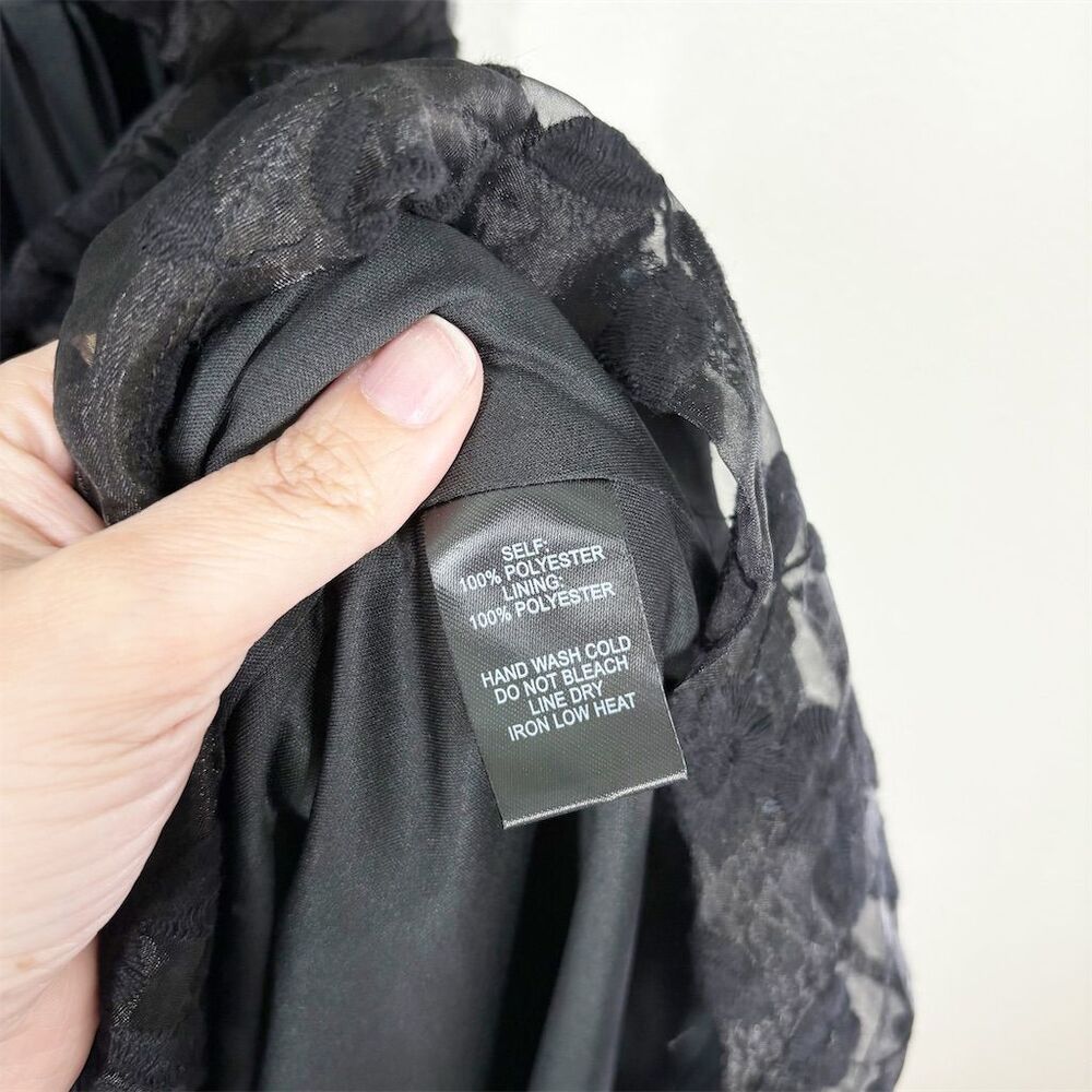 Lulus Be My Date Floral Embroidered High-Low Midi Dress Size L Black Puff Sleeve - Picture 9 of 13